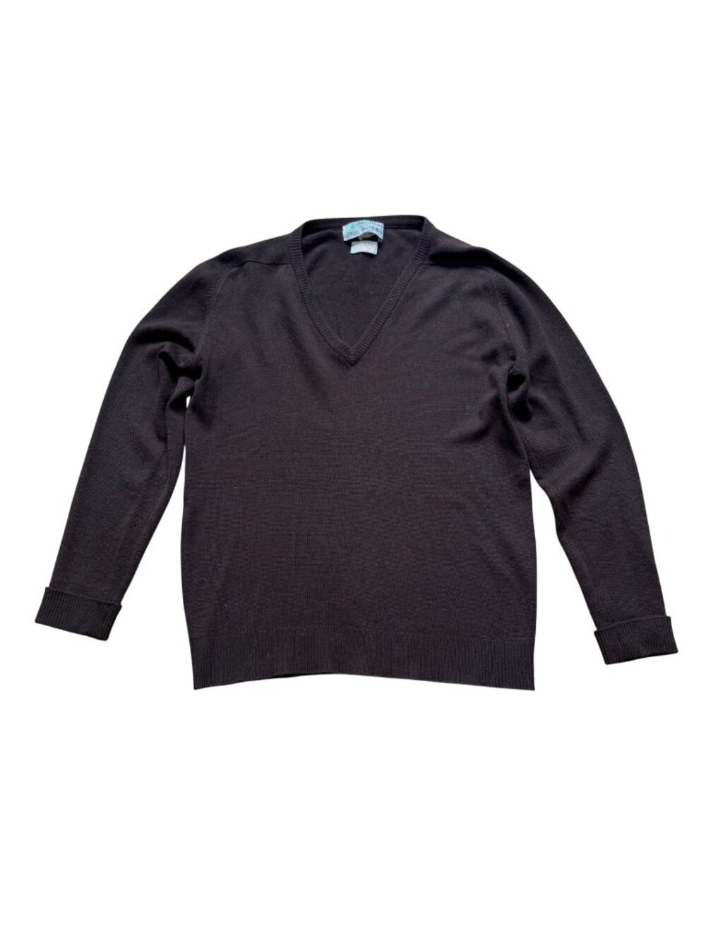 Vintage Hewico Scotland Cashmere V‑Neck Sweater Brown Men’s M Women’s L 70s